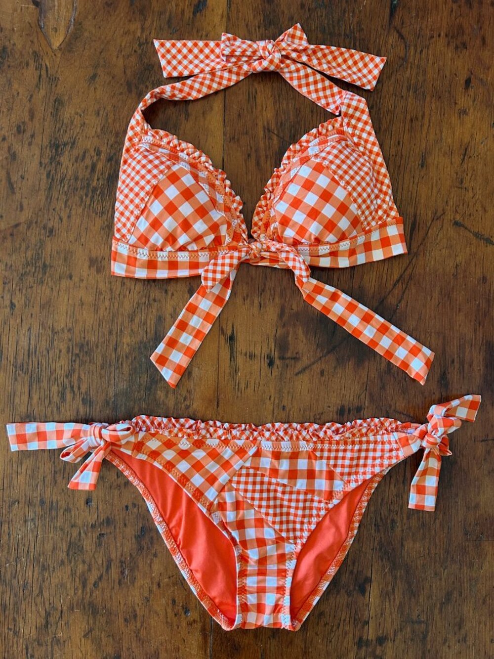 Vintage Betsey Johnson Orange Gingham Bikini Set